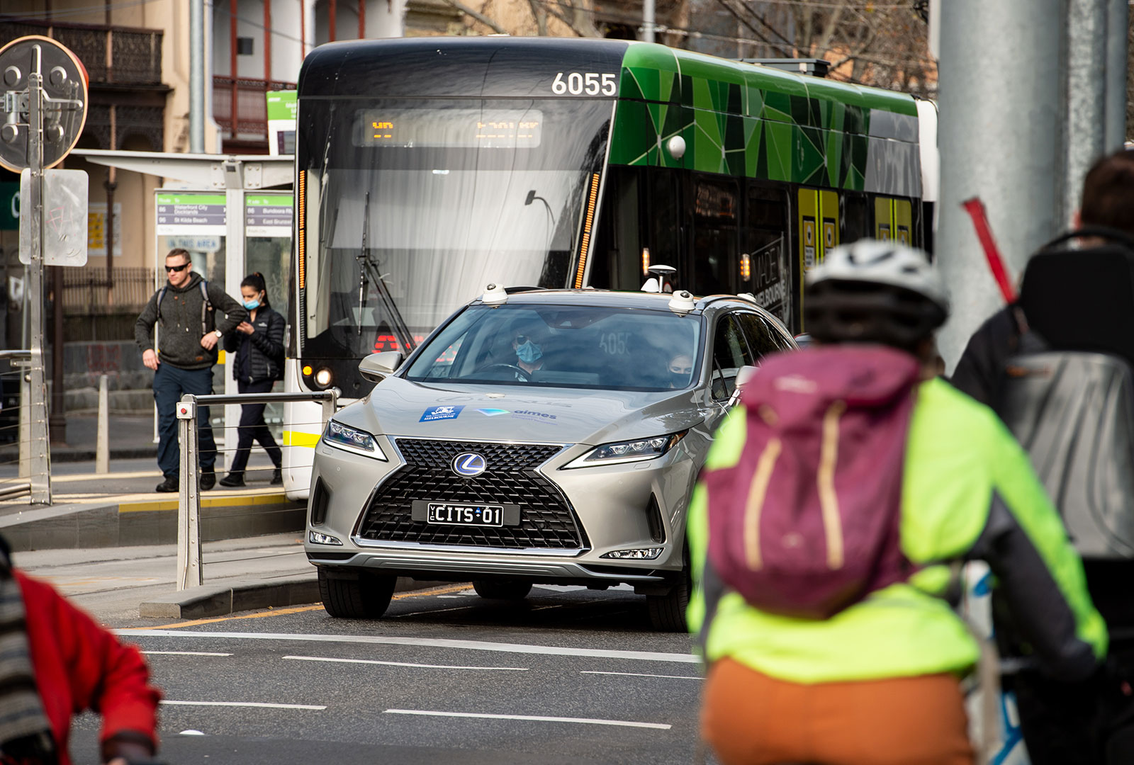 The specially prepared Lexus RX 450h fitted with Dedicated Short Range Communication (DSRC) and cellular network technologies.