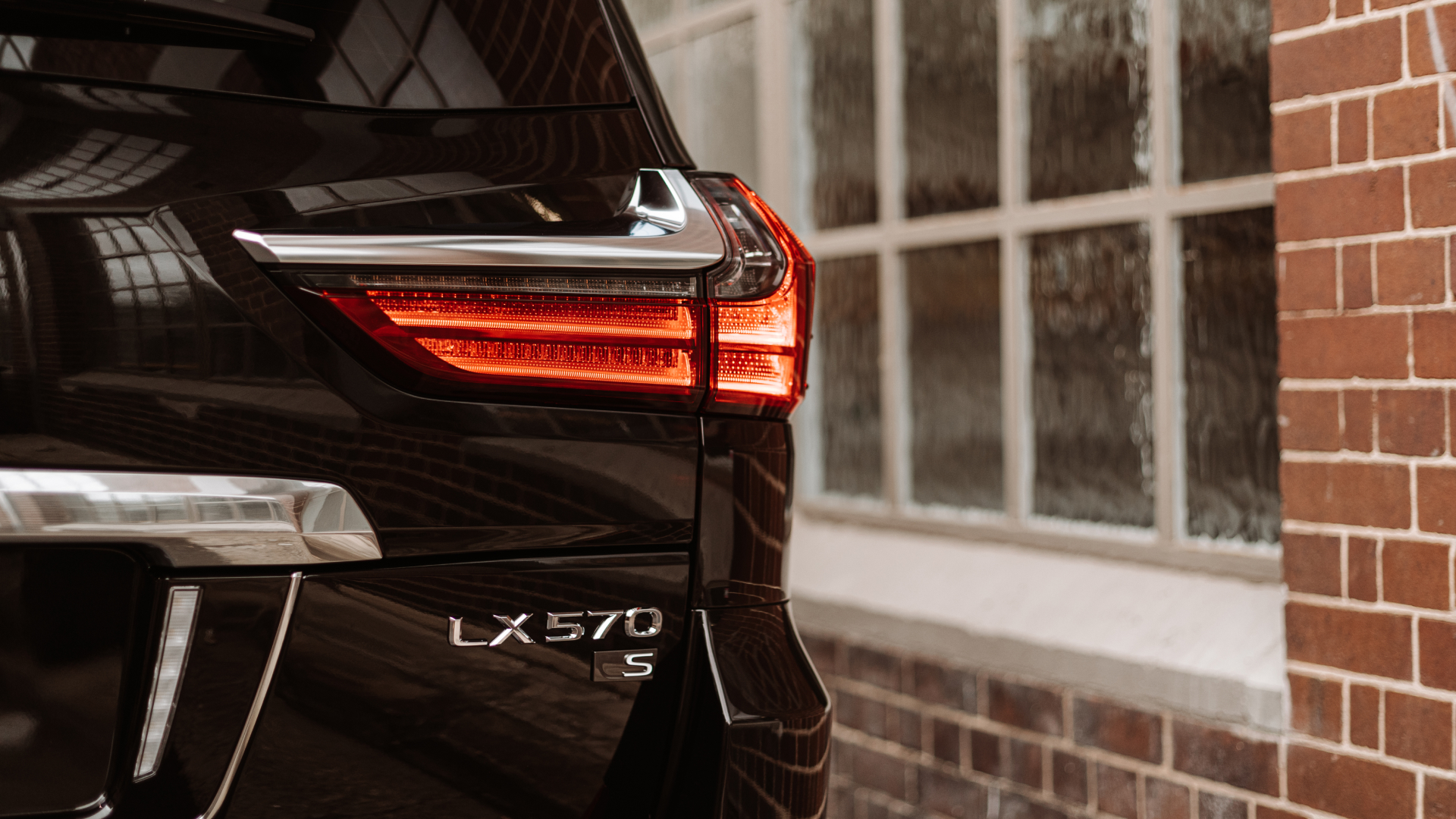 Rear badge of a black 2021 Lexus LX 570 S