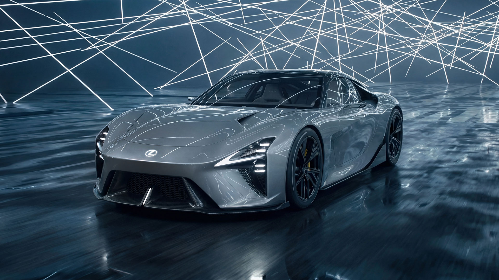 Lexus LFA Concept BEV sports car shown in a futuristic studio setting